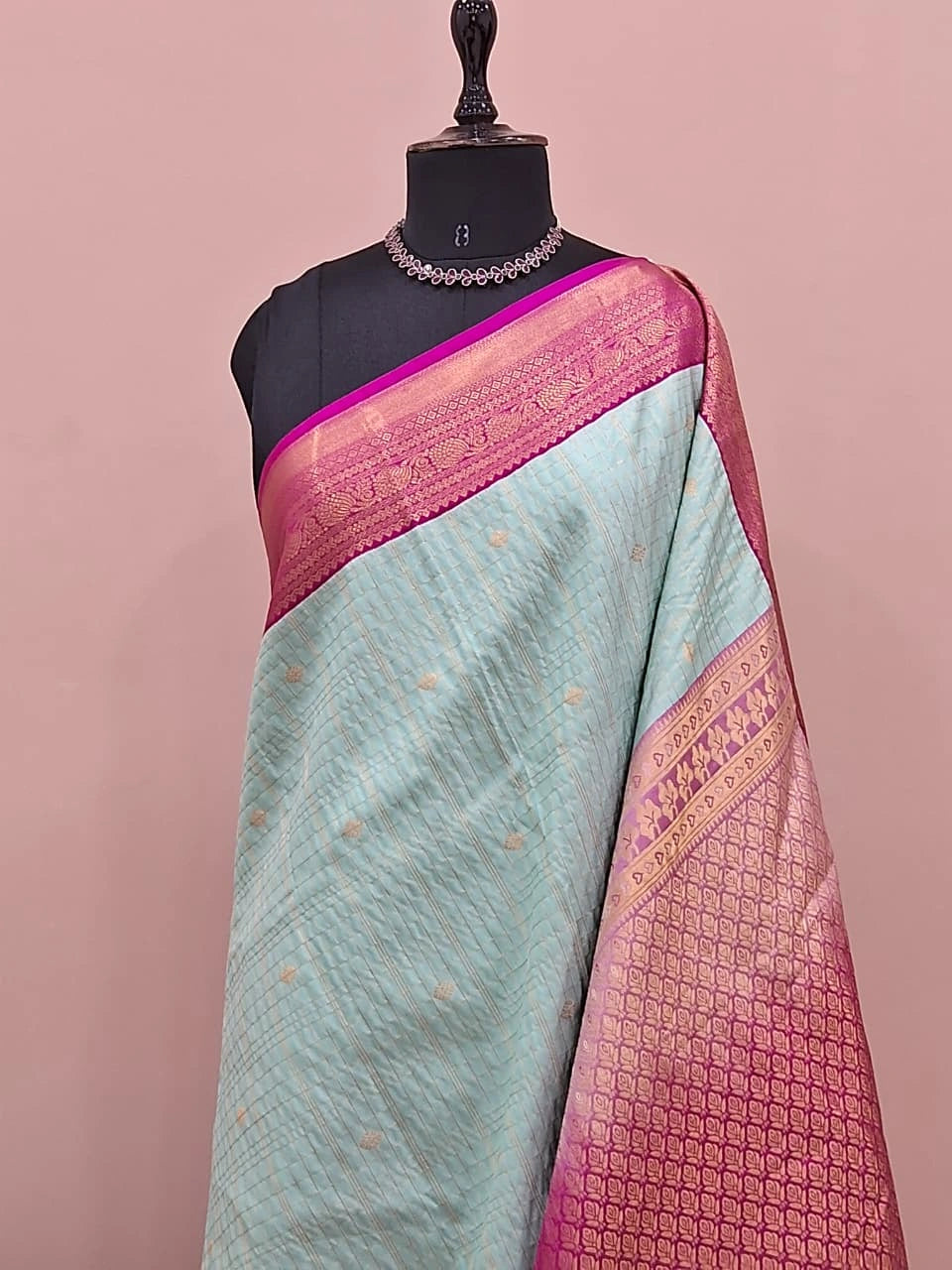 Pastel Blue Kanchi Semi Silk Saree 1