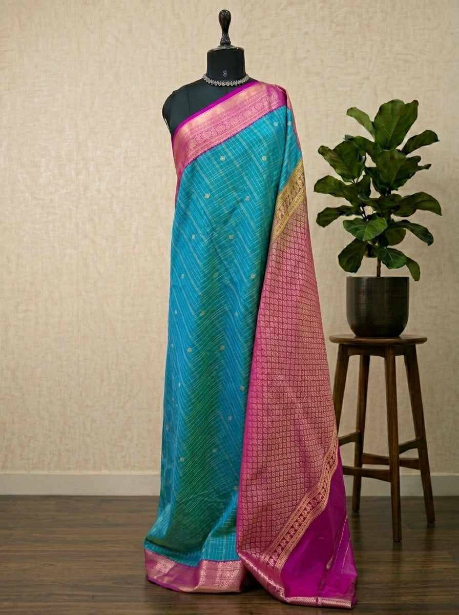 Turquoise Blue Kanchi Semi Silk Saree 