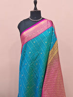 Turquoise Blue Kanchi Semi Silk Saree 1