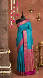 Turquoise Blue Kanchi Semi Silk Saree 