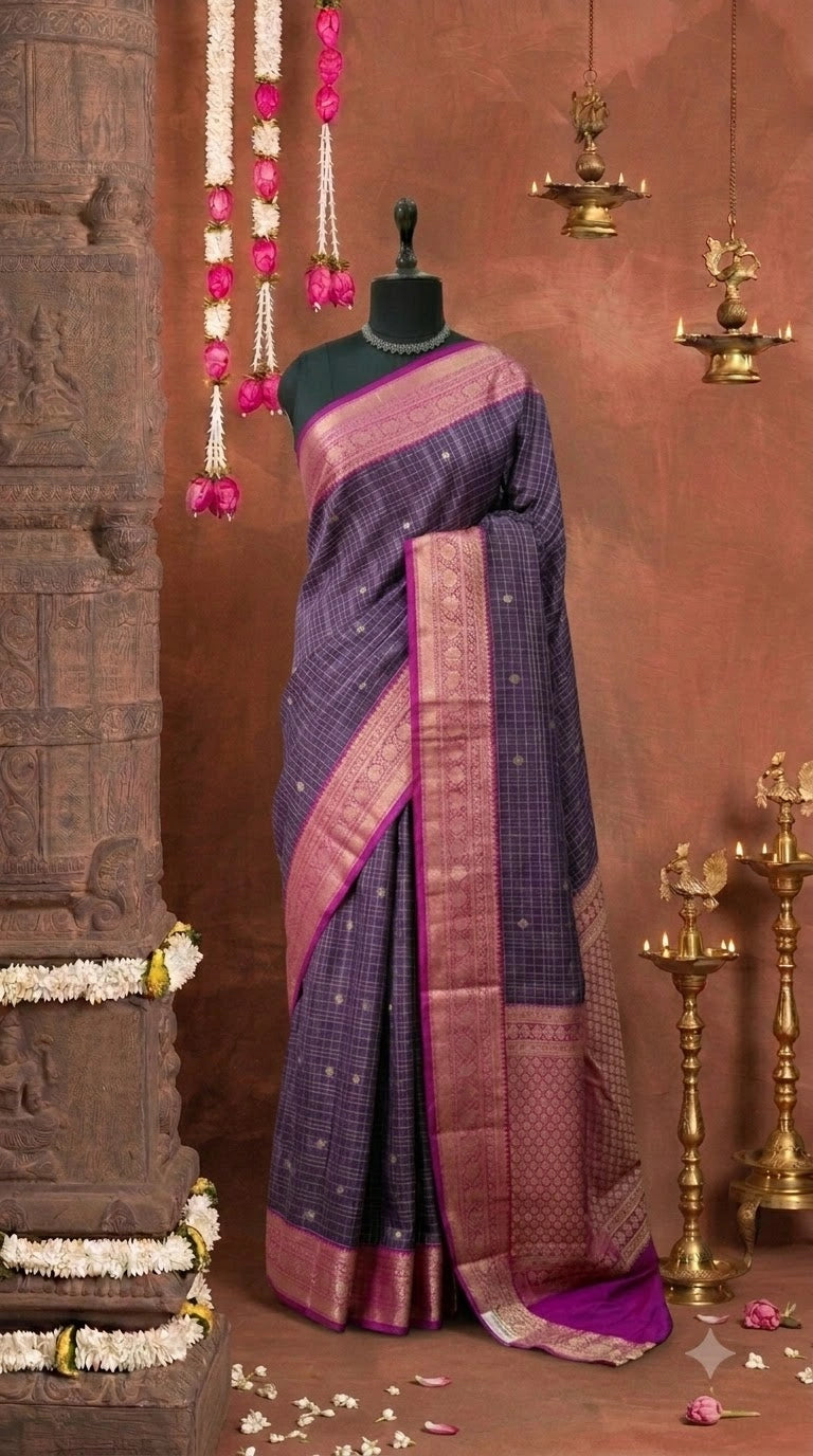 Dark Purple Kanchi Semi Silk Saree 