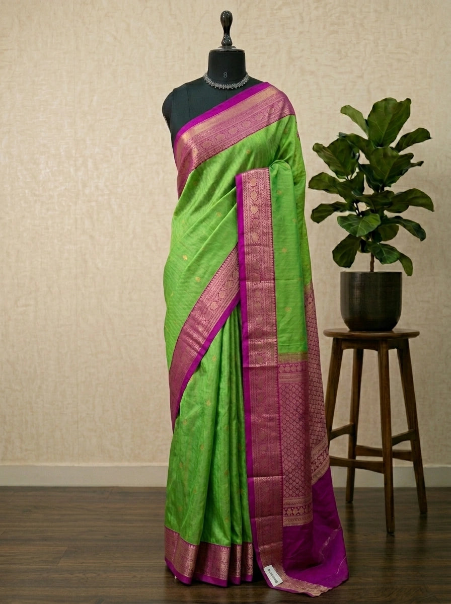 Parrot Green Kanchi Semi Silk Saree 