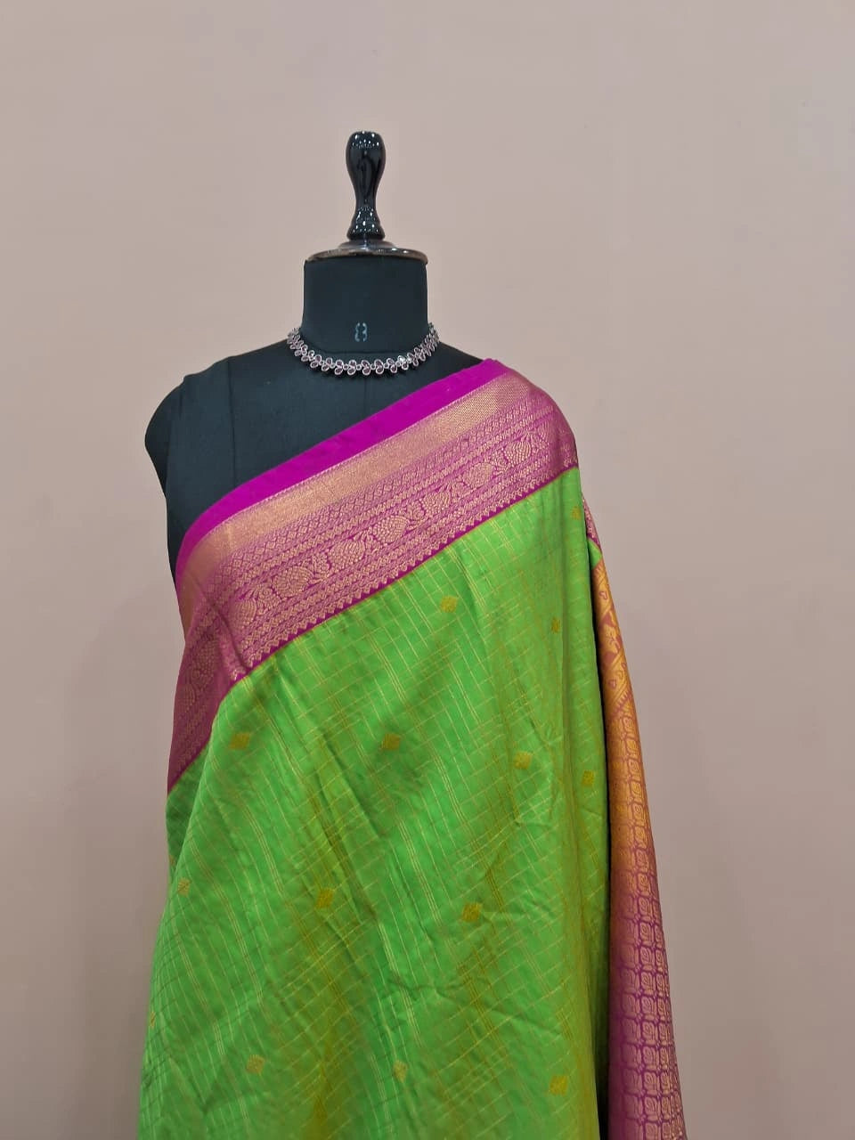 Parrot Green Kanchi Semi Silk Saree 1