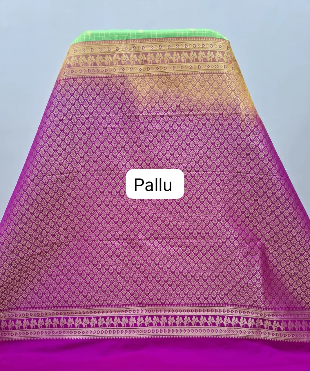 Parrot Green Kanchi Semi Silk Saree pallu