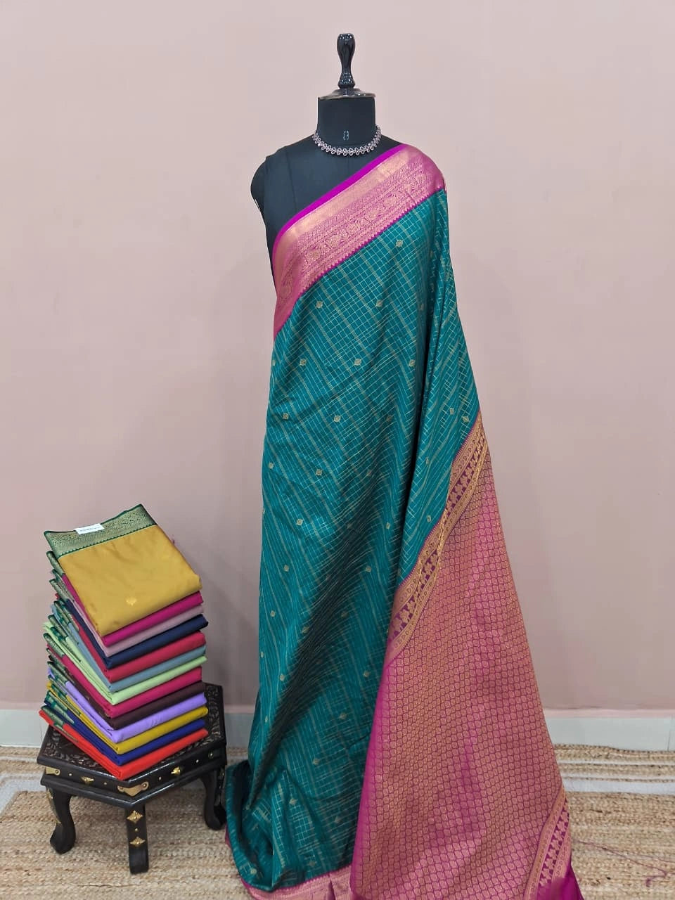 Rama Green Kanchi Semi Silk Saree 