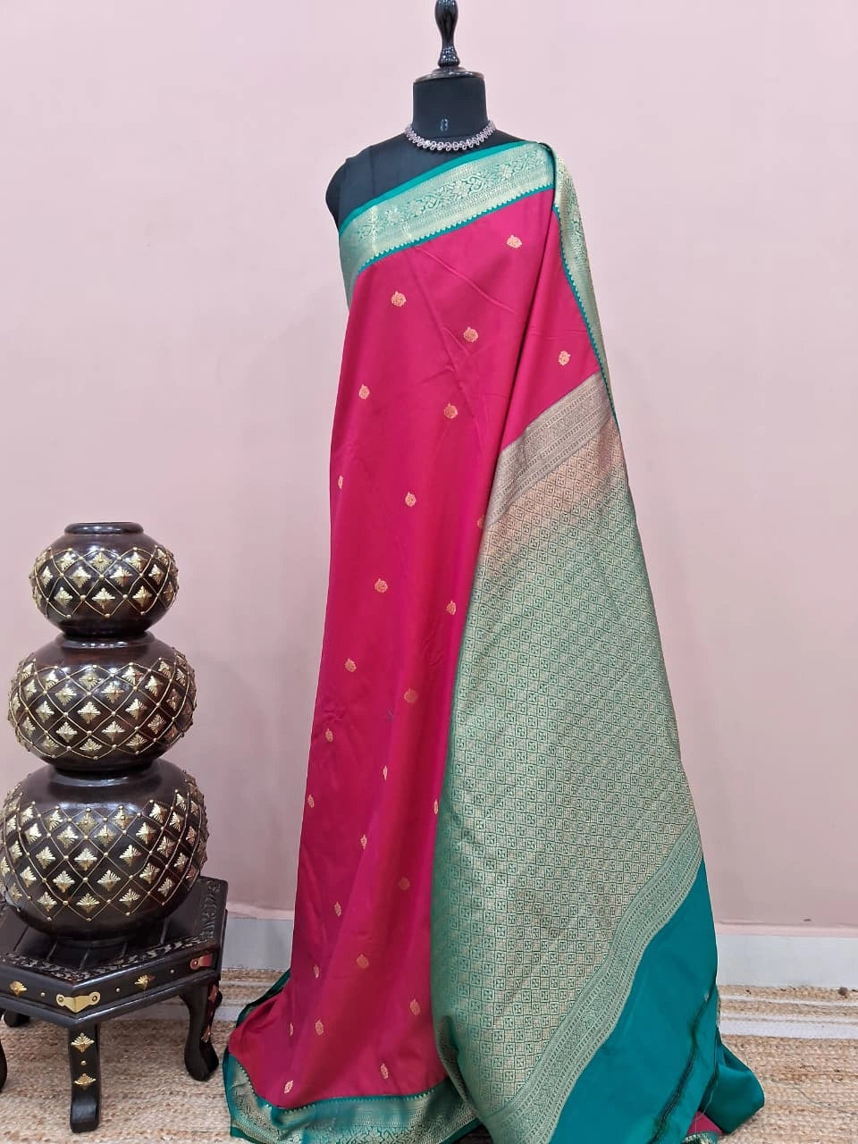 Raspberry Pink Kanchi Semi Silk Saree 