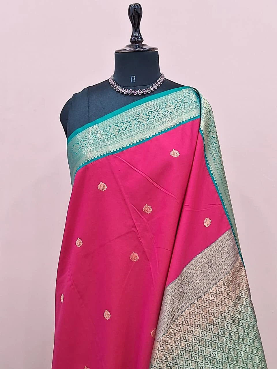 Raspberry Pink Kanchi Semi Silk Saree 1