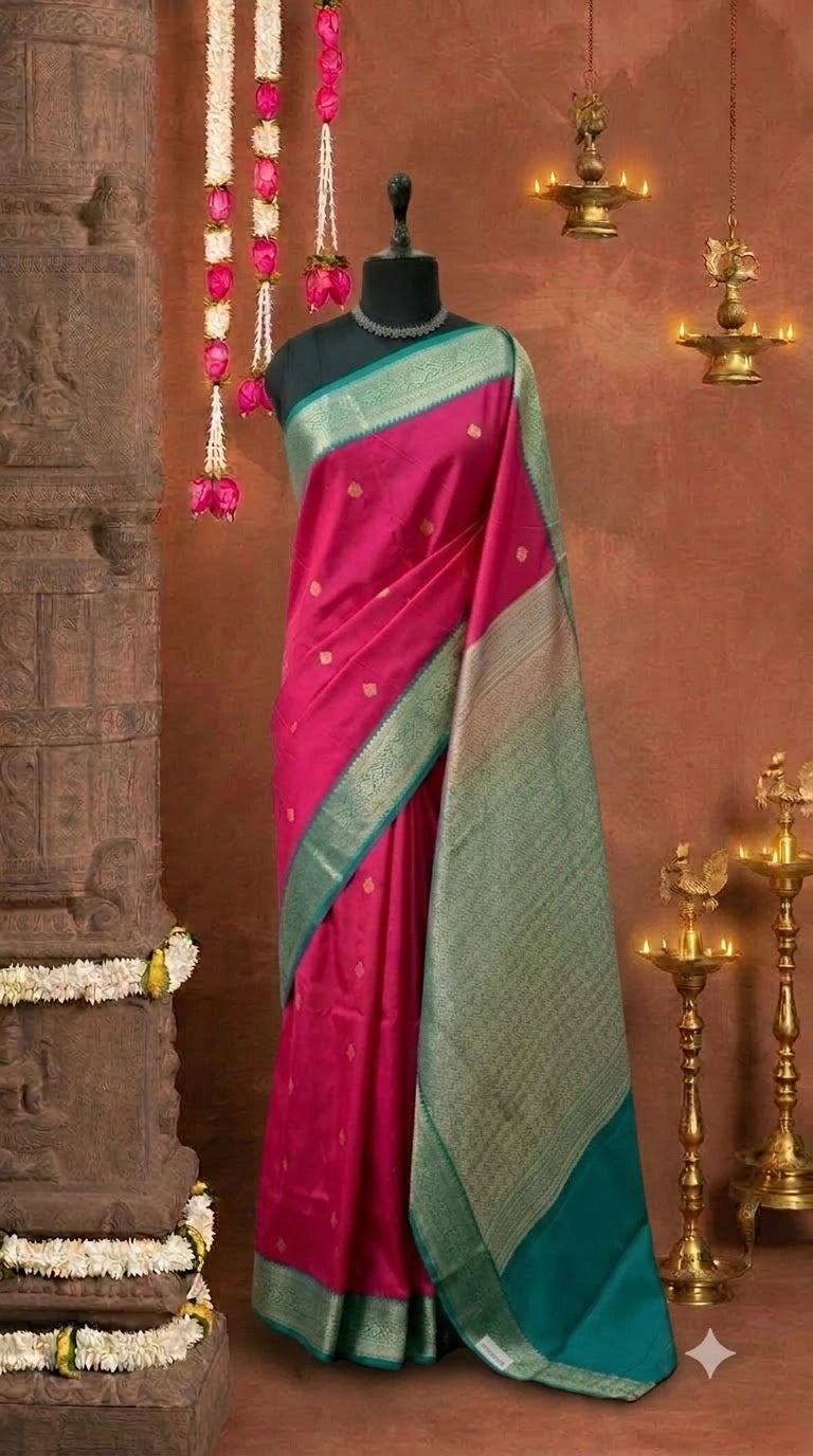 Raspberry Pink Kanchi Semi Silk Saree 