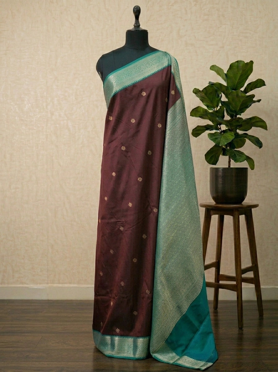 Chocolate Brown Kanchi Semi Silk Saree 