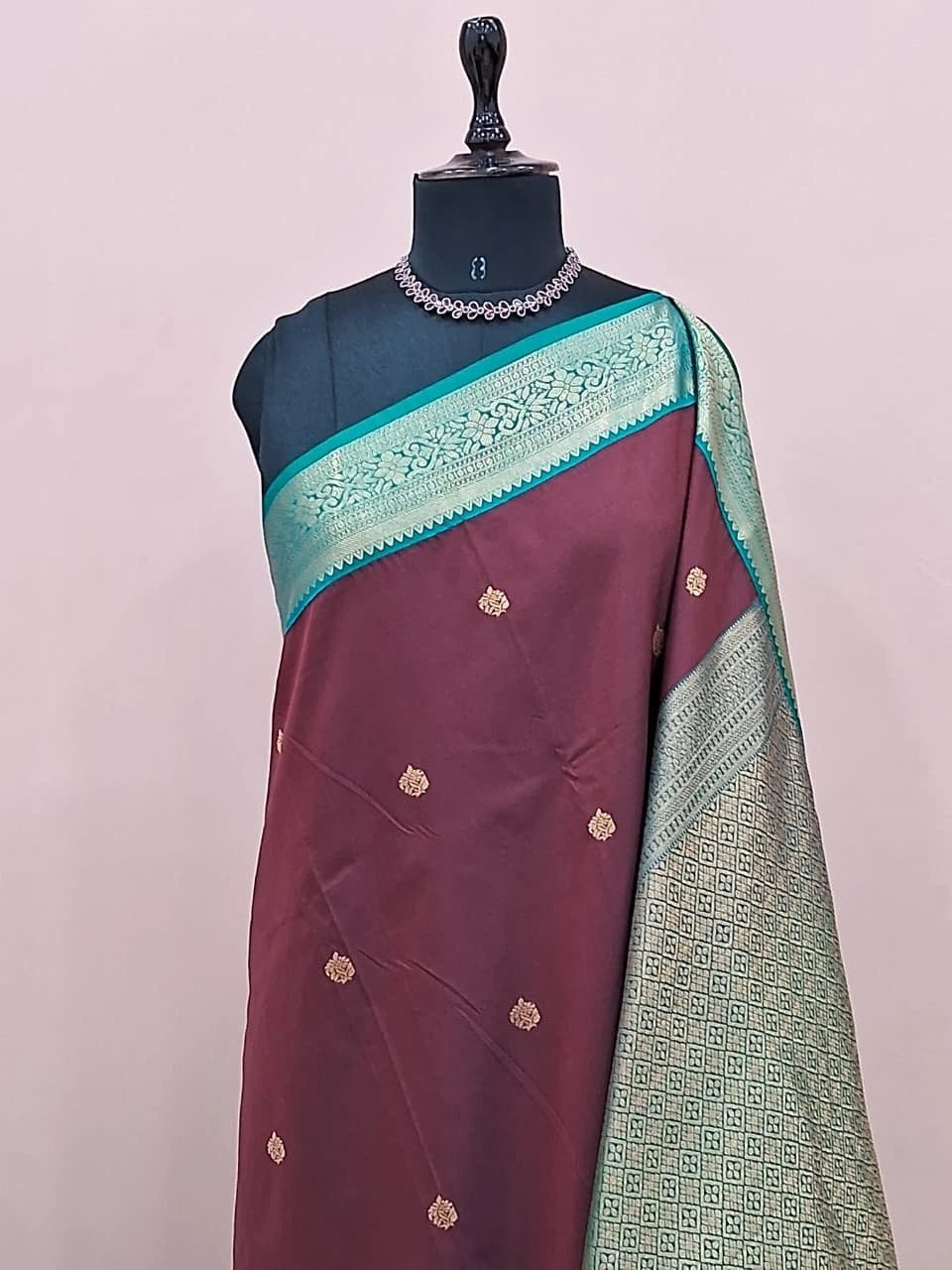 Chocolate Brown Kanchi Semi Silk Saree 1