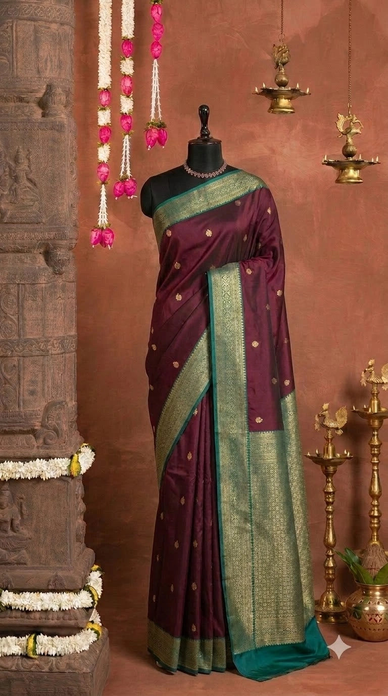 Chocolate Brown Kanchi Semi Silk Saree 