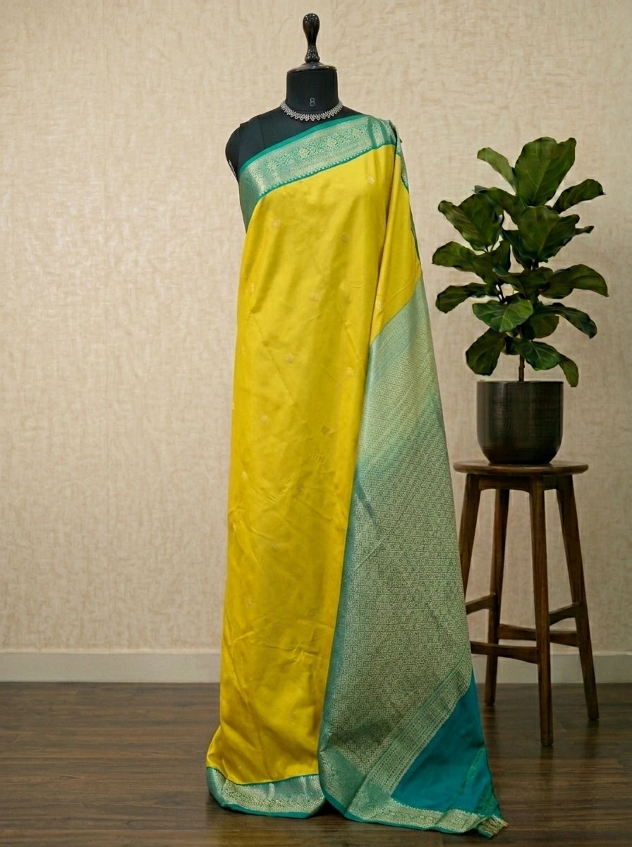 Lime Yellow Kanchi Semi Silk Saree 