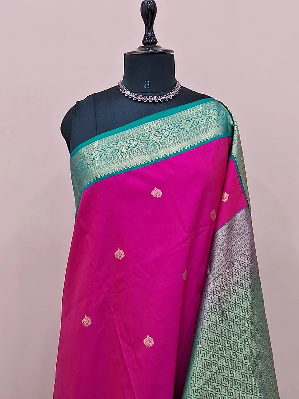 Rani Pink Kanchi Semi Silk Saree 1