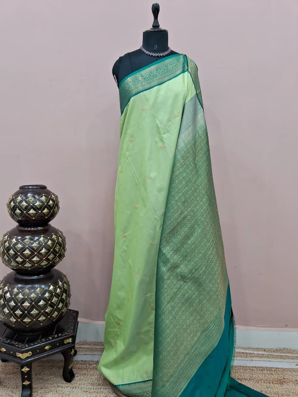 Pista Green Kanchi Semi Silk Saree 