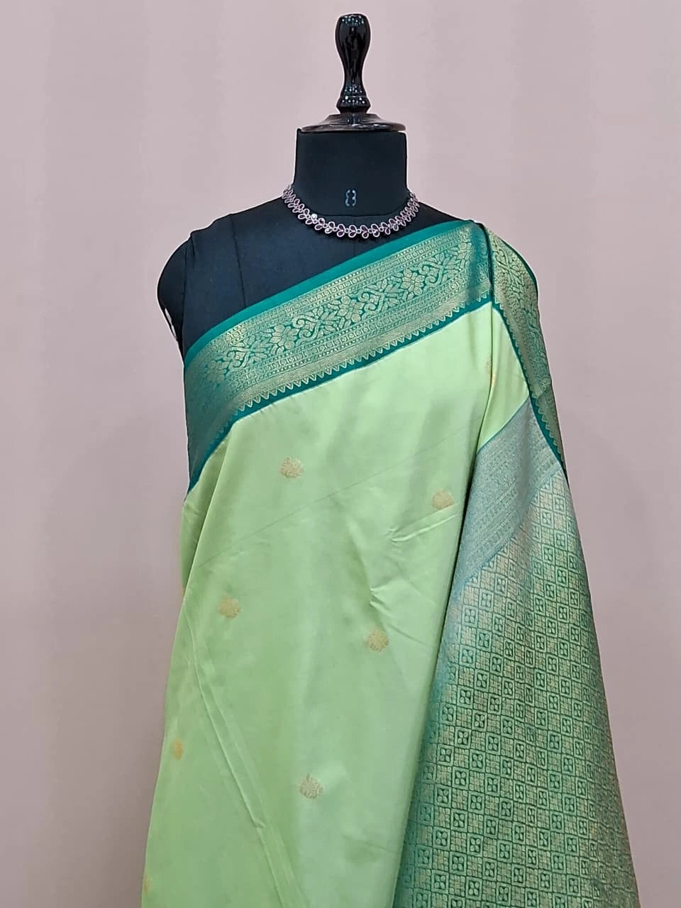 Pista Green Kanchi Semi Silk Saree 1