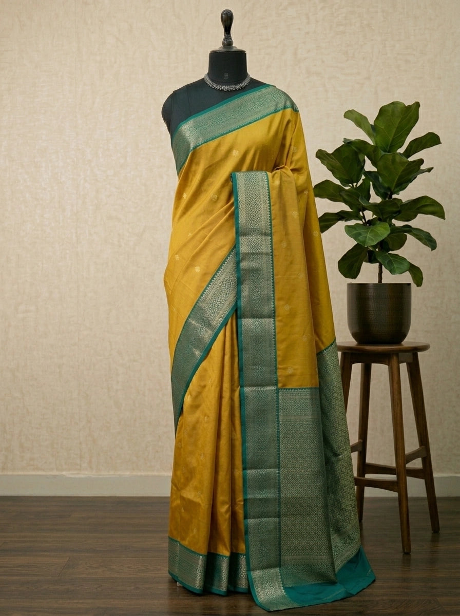 Mustard Yellow Kanchi Semi Silk Saree 