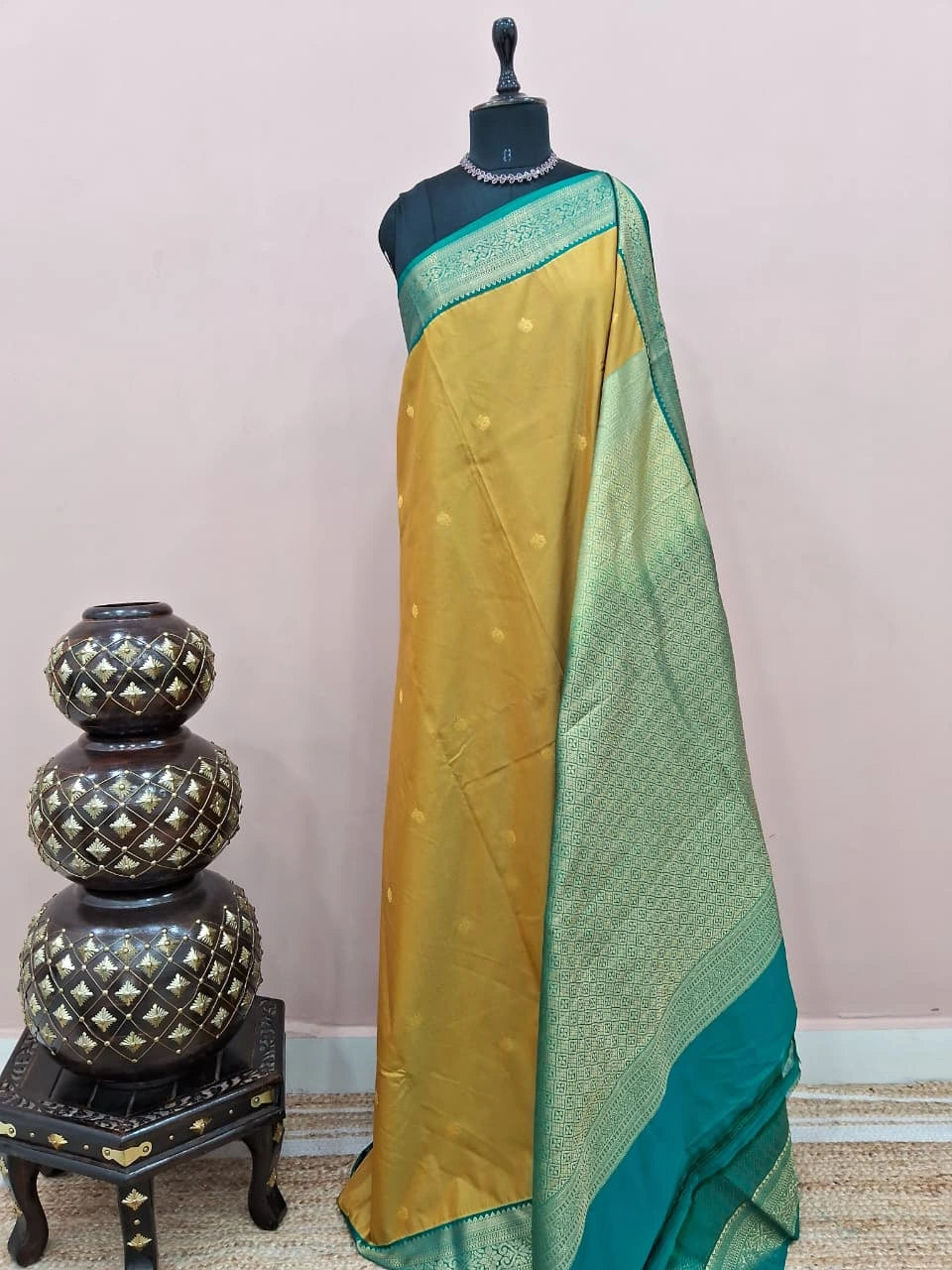 Mustard Yellow Kanchi Semi Silk Saree 