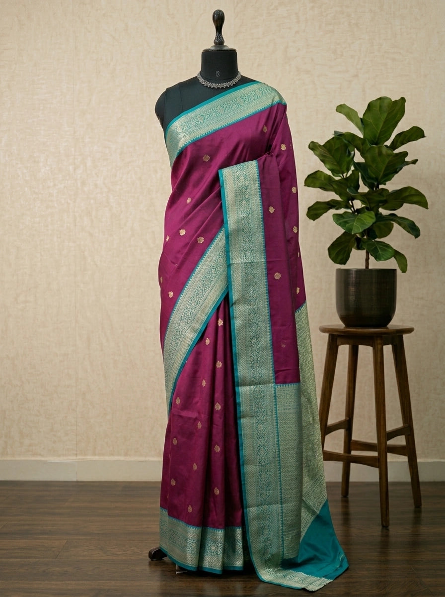 Wine Shaded Kanchi Semi Silk Saree 