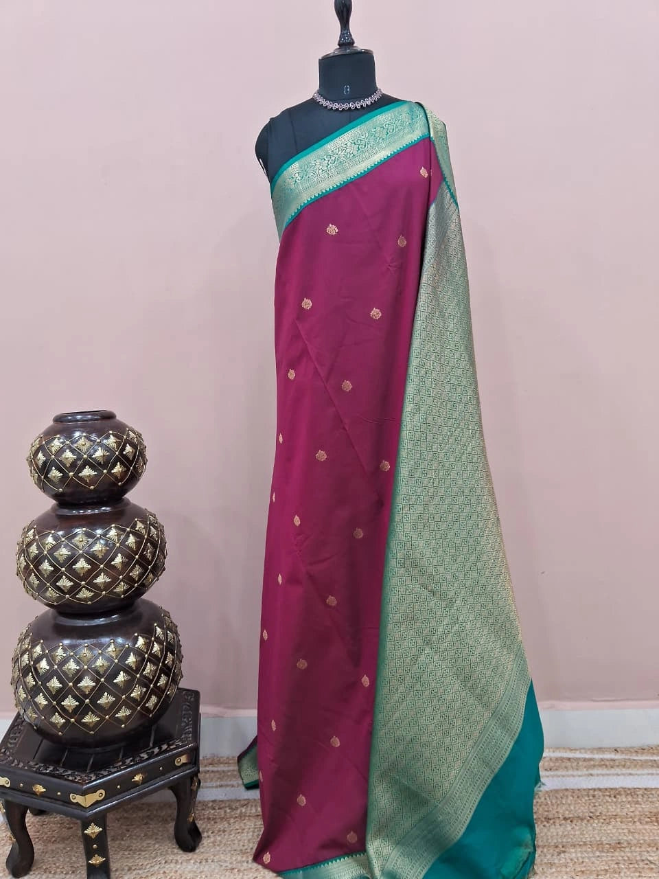 Wine Shaded Kanchi Semi Silk Saree 