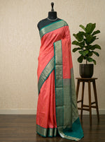 Coral Peach Kanchi Semi Silk Saree 