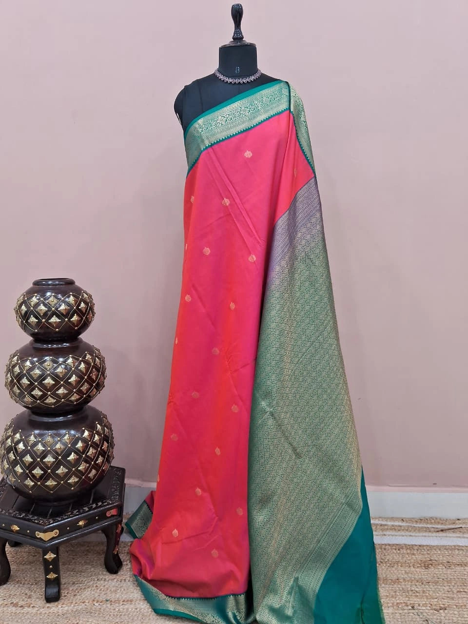 Coral Peach Kanchi Semi Silk Saree 