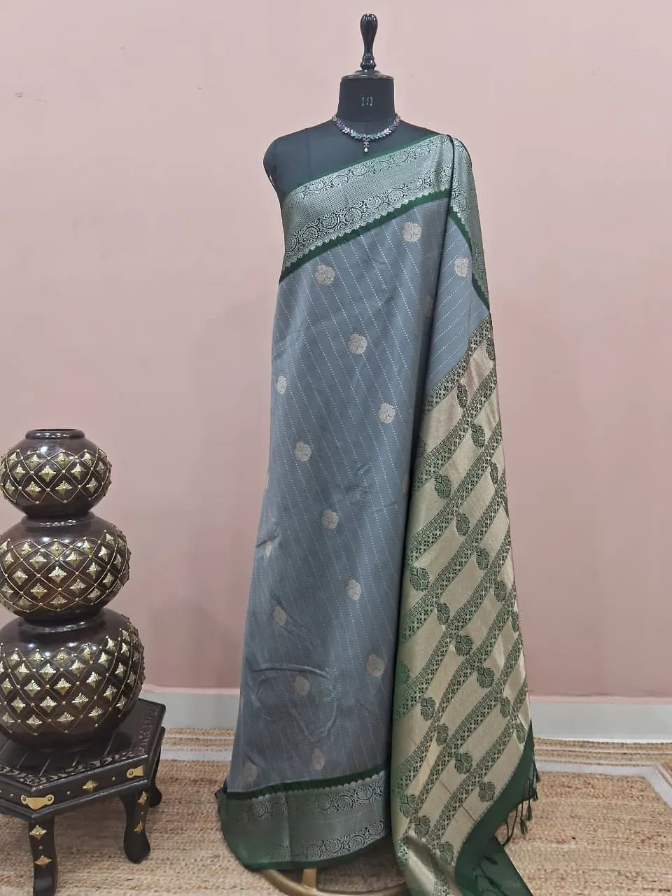 Grey Kanchi Korvai Silk Saree 