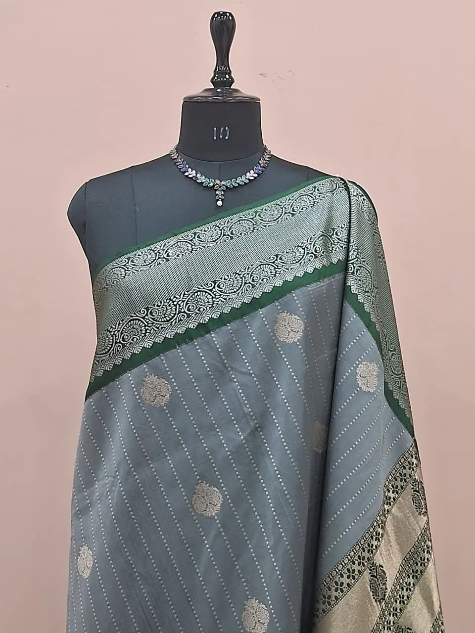 Grey Kanchi Korvai Silk Saree 1