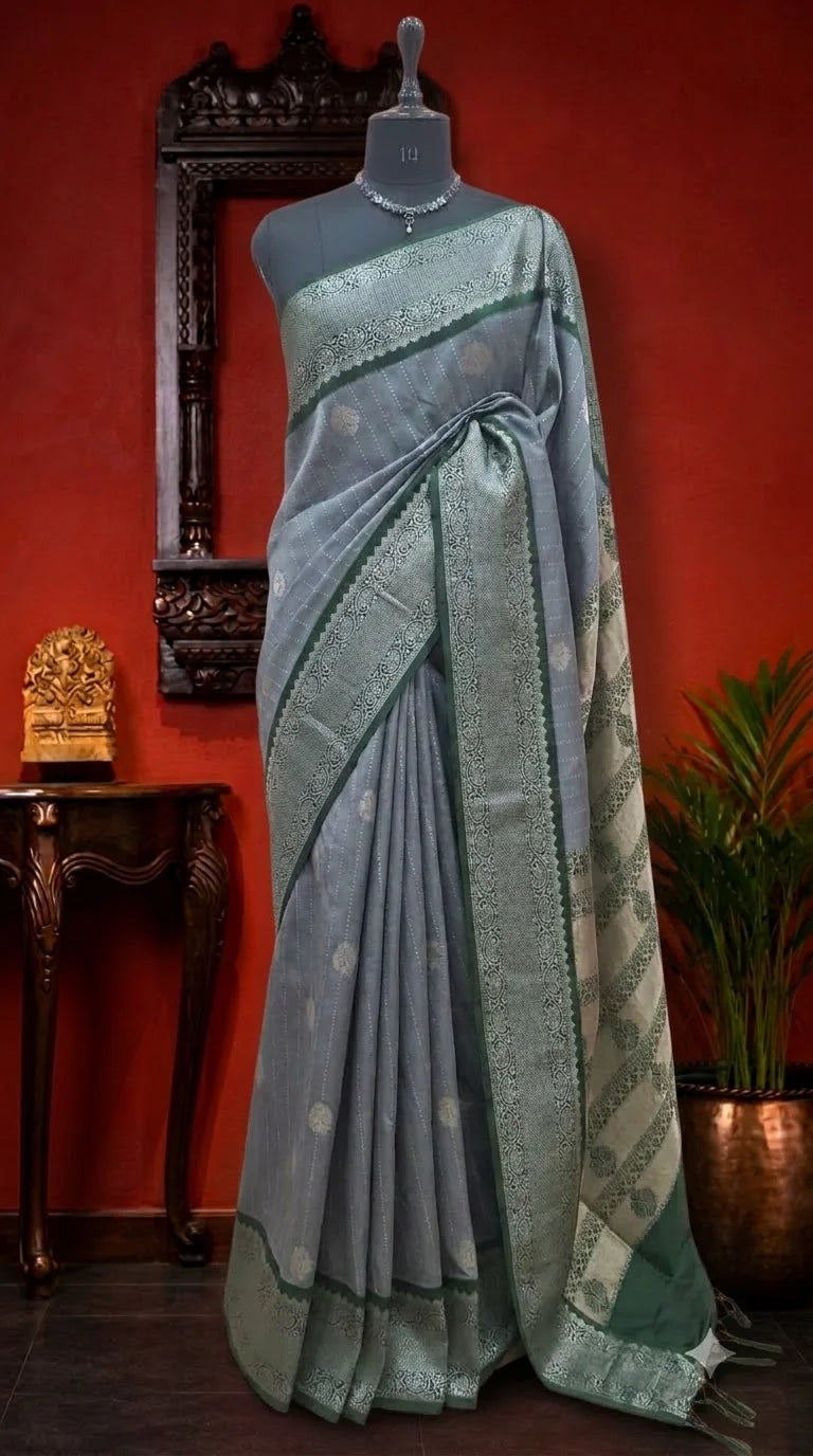 Grey Kanchi Korvai Silk Saree 
