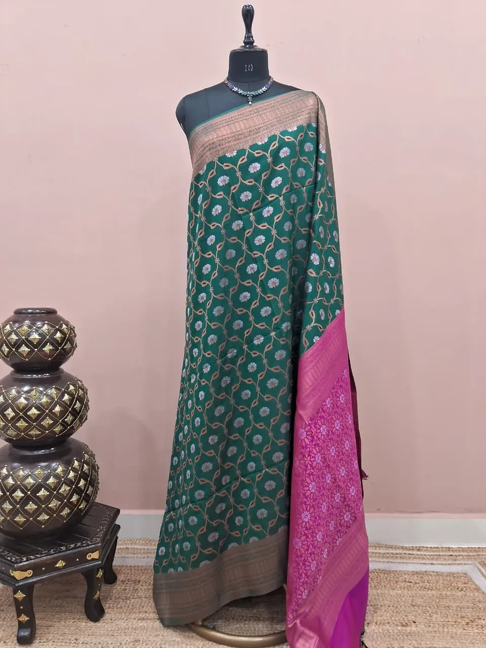 Peacock Green Kanchi Semi Silk Saree