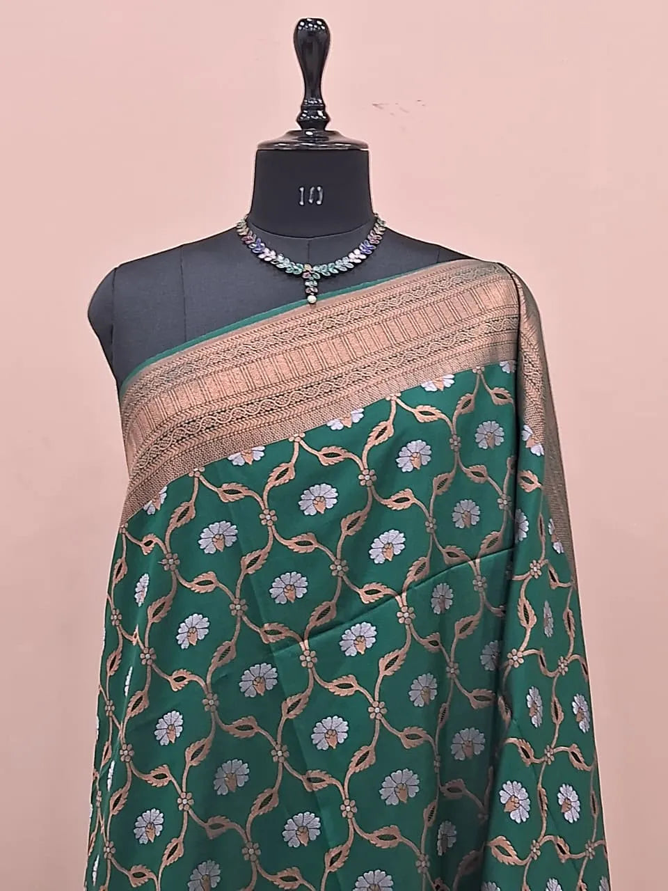 Peacock Green Kanchi Semi Silk Saree 1