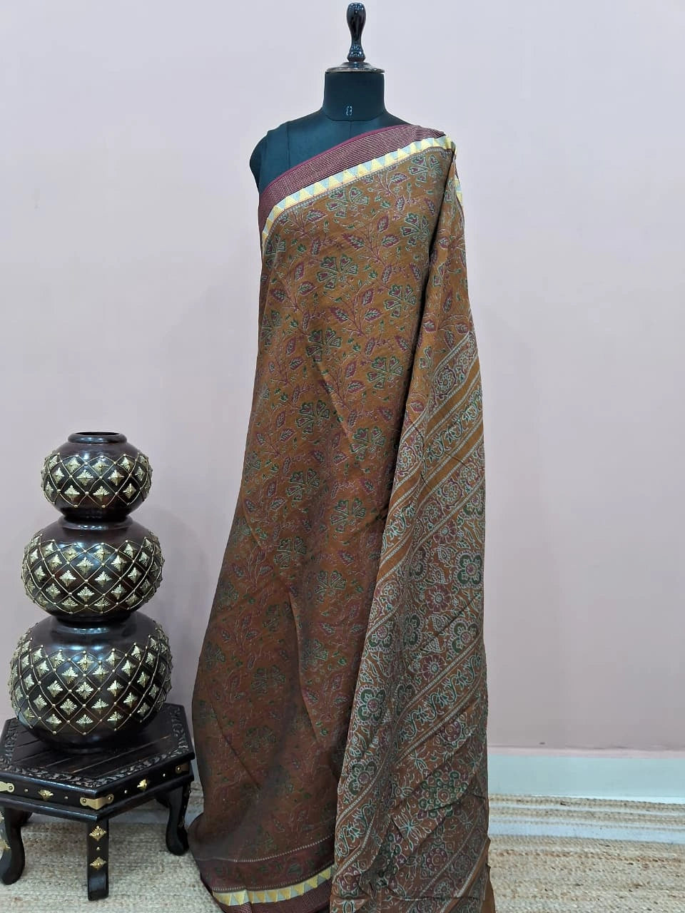 Copper Brown Malai Cotton Saree 