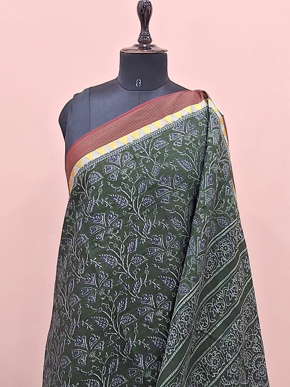 Dark Green Malai Cotton Saree 1