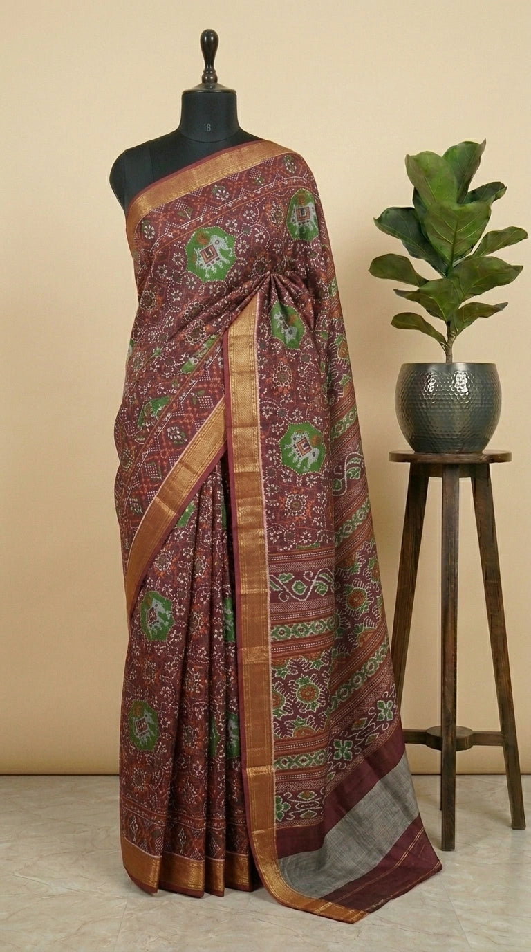 Rust Brown Malai Cotton Saree 