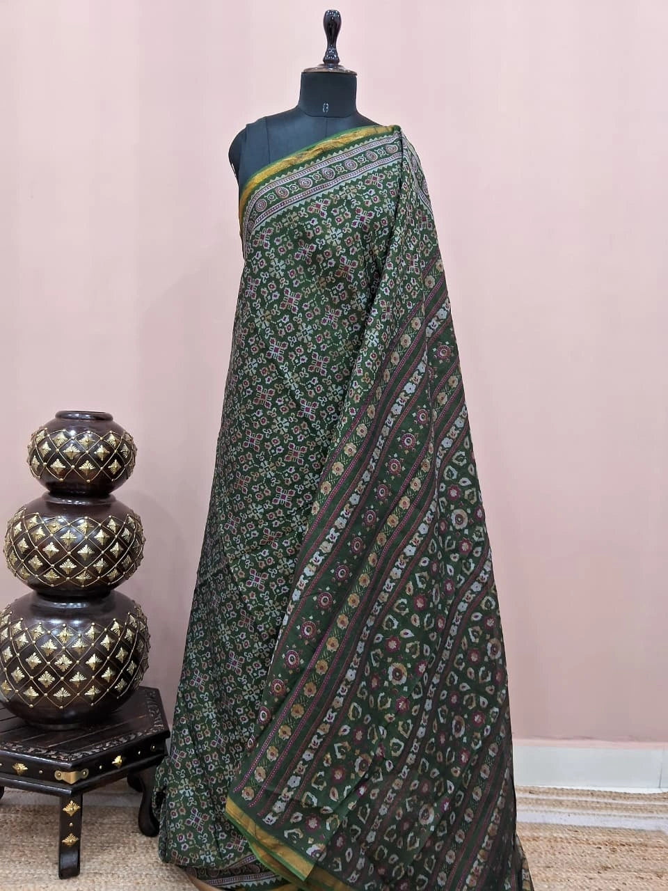 Hunter Green Malai Cotton Saree 