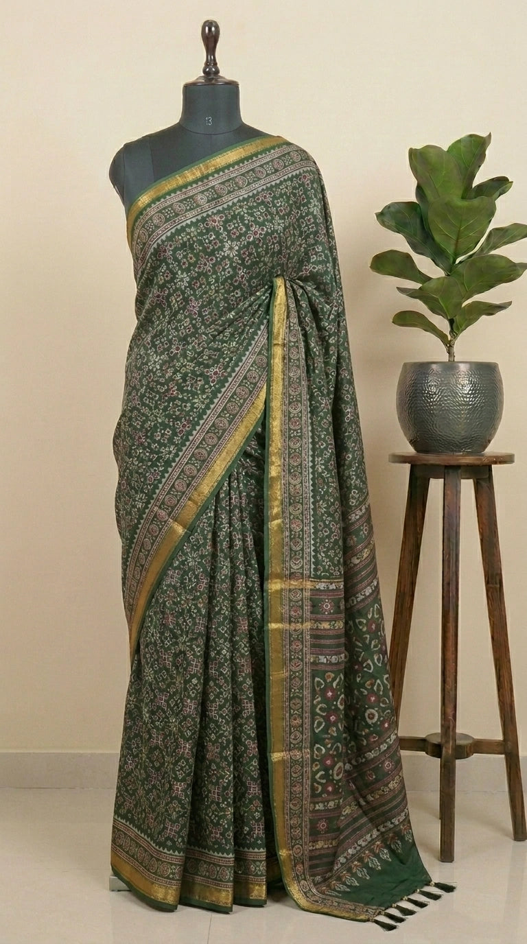 Hunter Green Malai Cotton Saree 