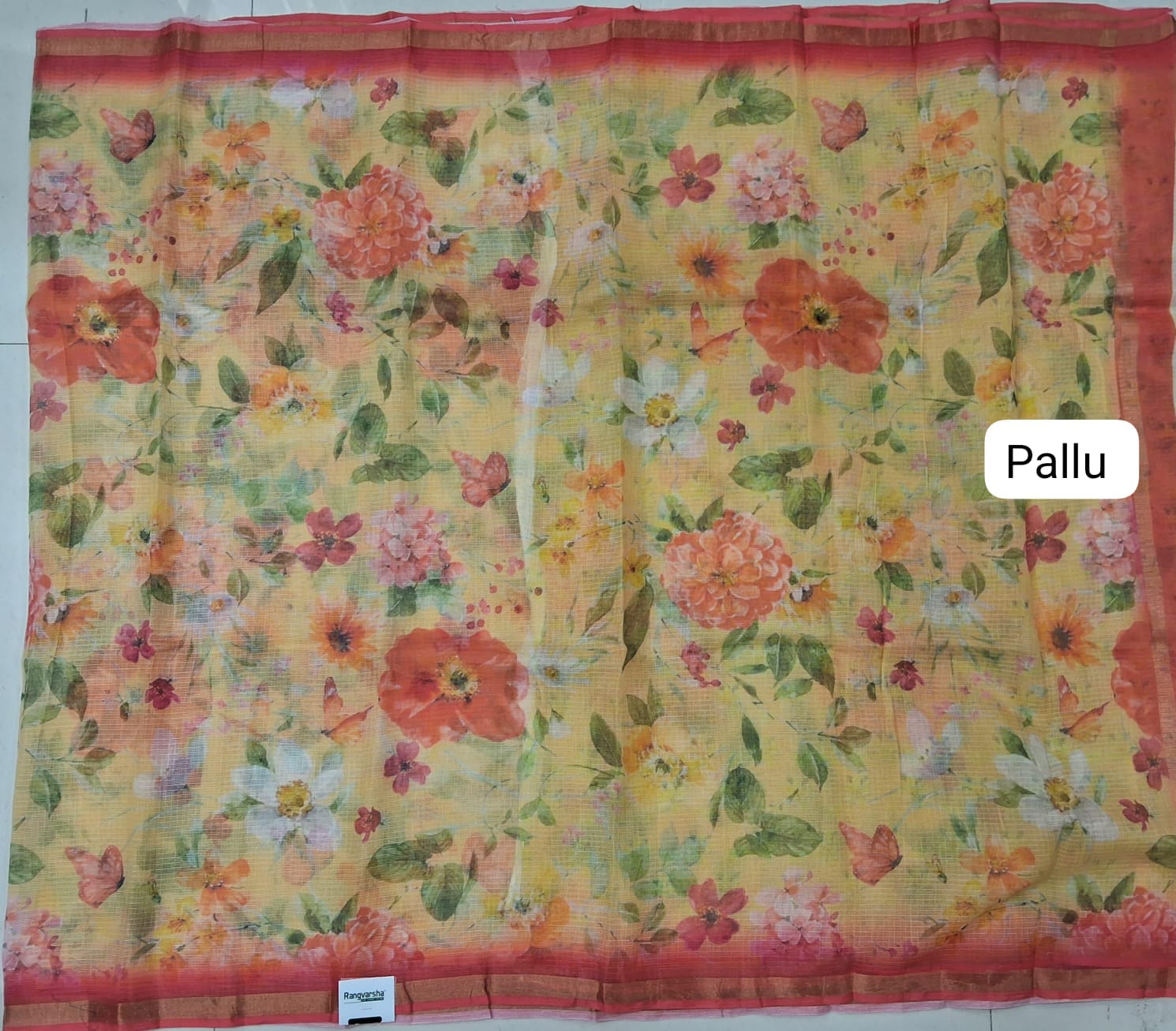 Mango Yellow Kota Saree pallu