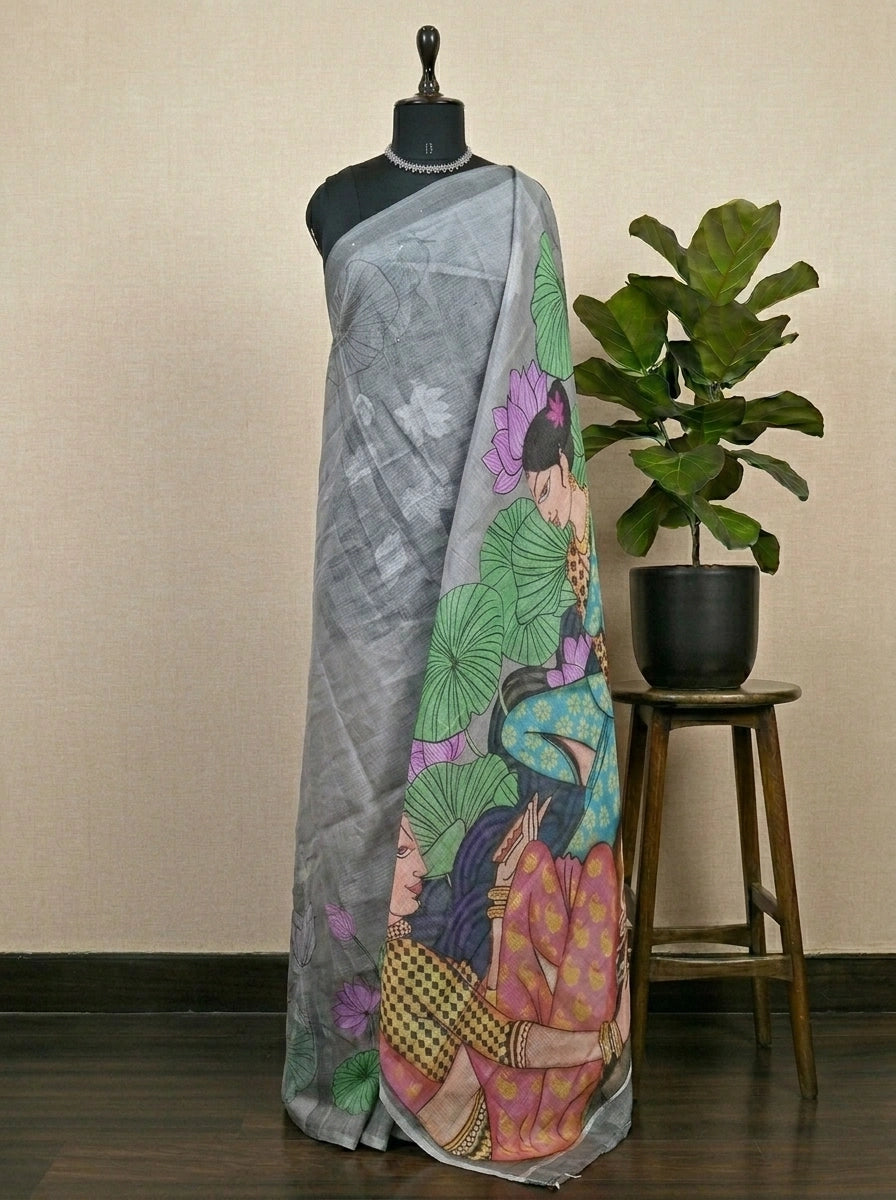 Metal Grey Cotton Kota Saree