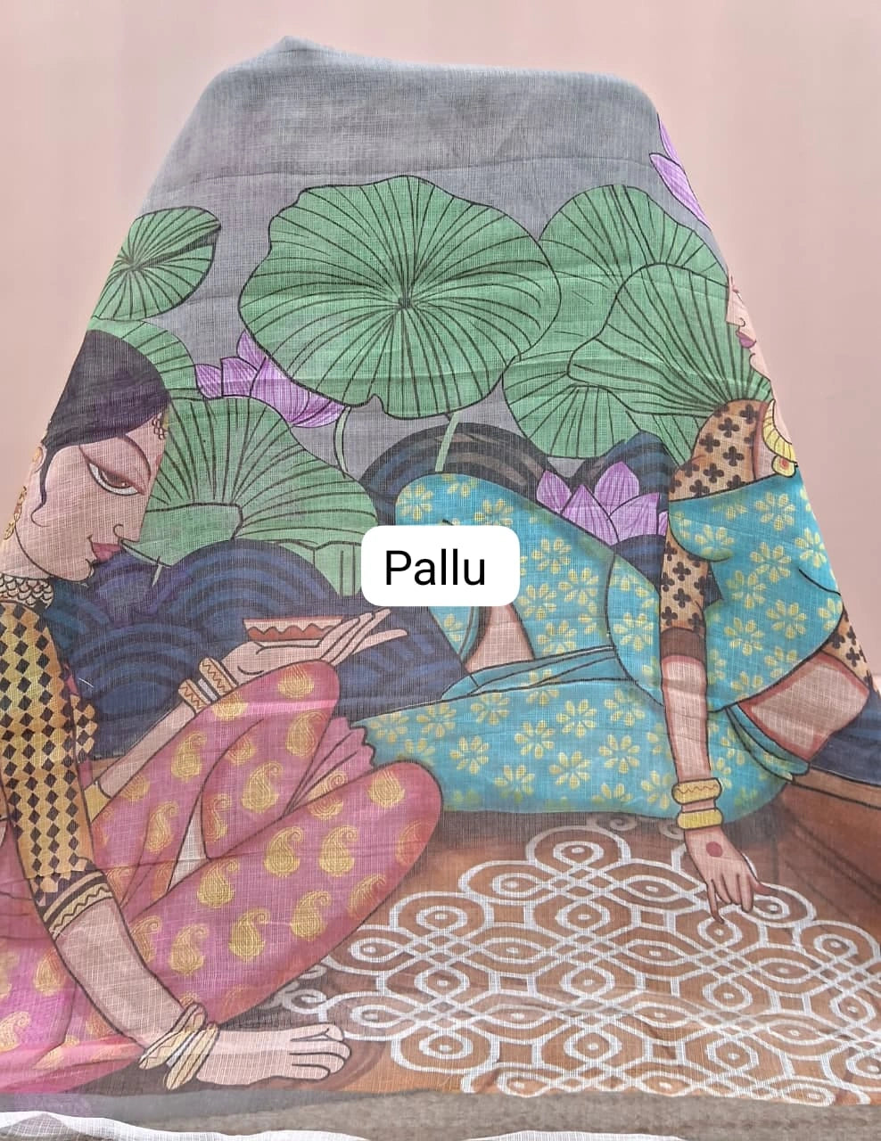 Metal Grey Cotton Kota Saree pallu