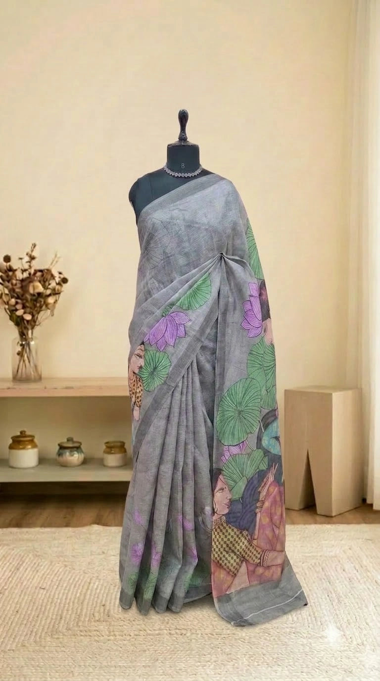 Metal Grey Cotton Kota Saree