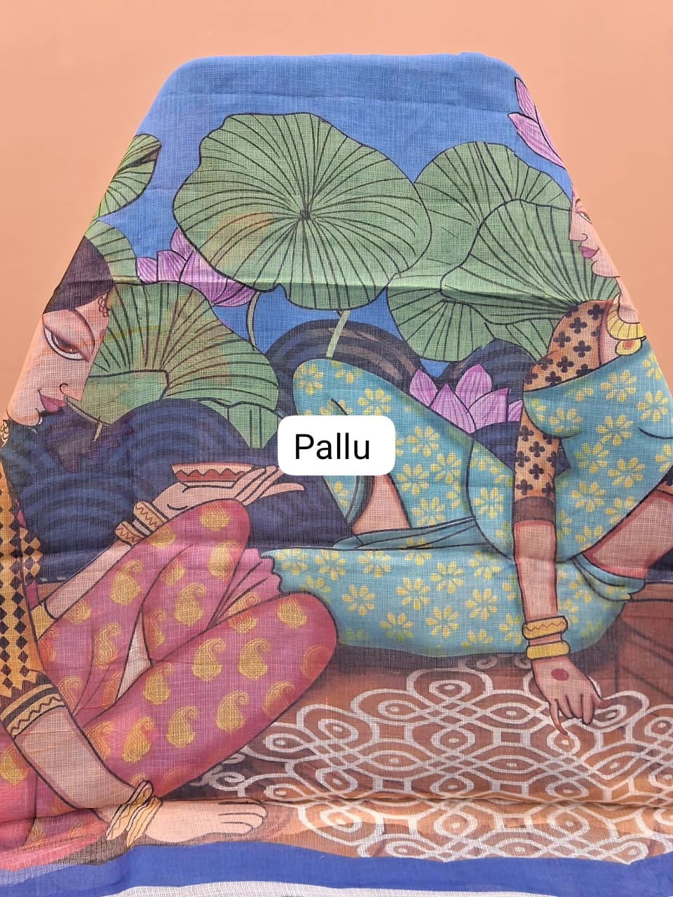 Blue Cotton Kota Saree Pallu