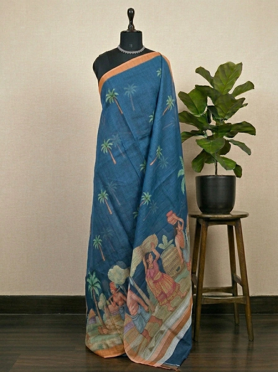 Slate Blue Cotton Kota Saree