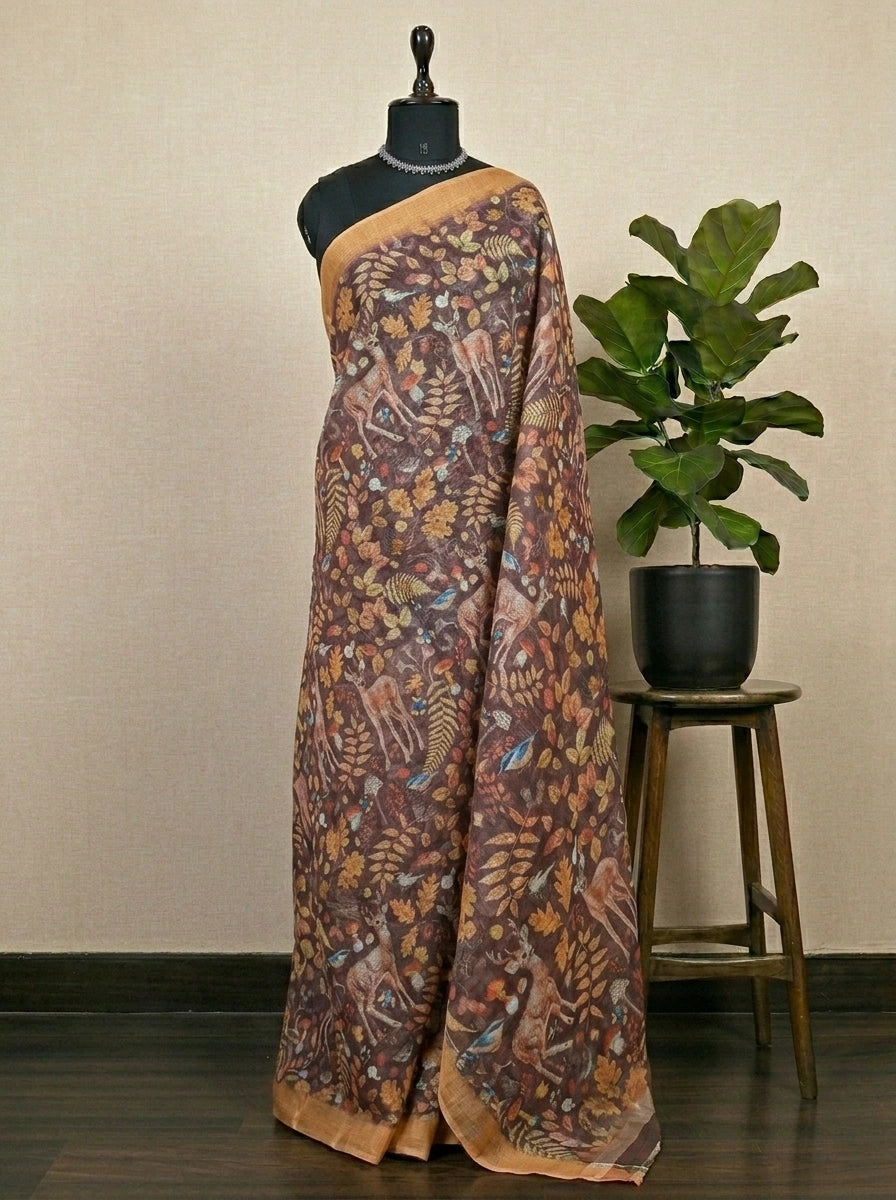 Brown Pure Cotton Kota saree 