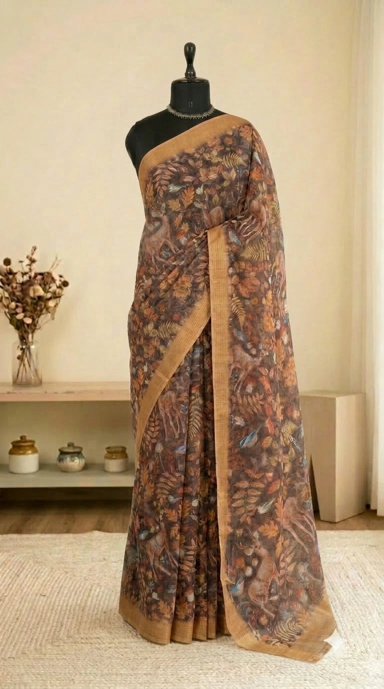Brown Pure Cotton Kota saree 