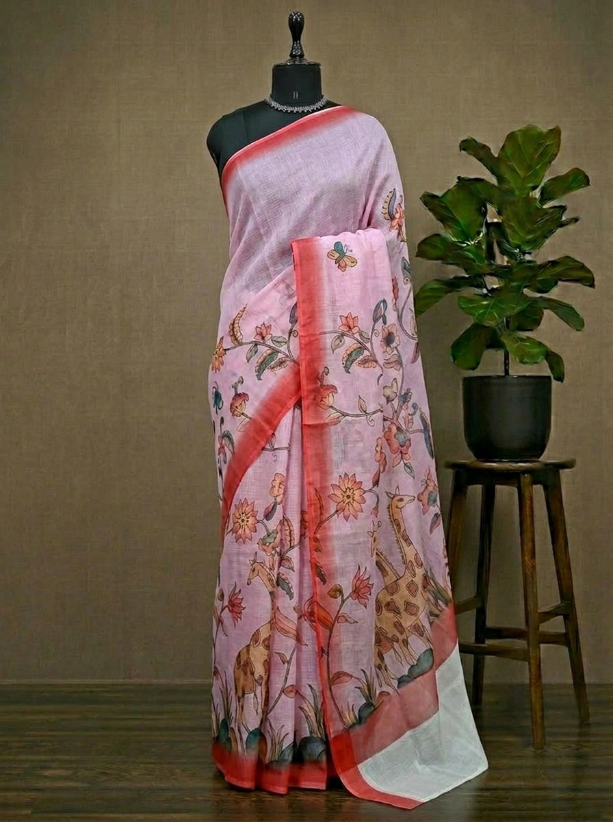 Baby Pink Cotton Kota Saree 