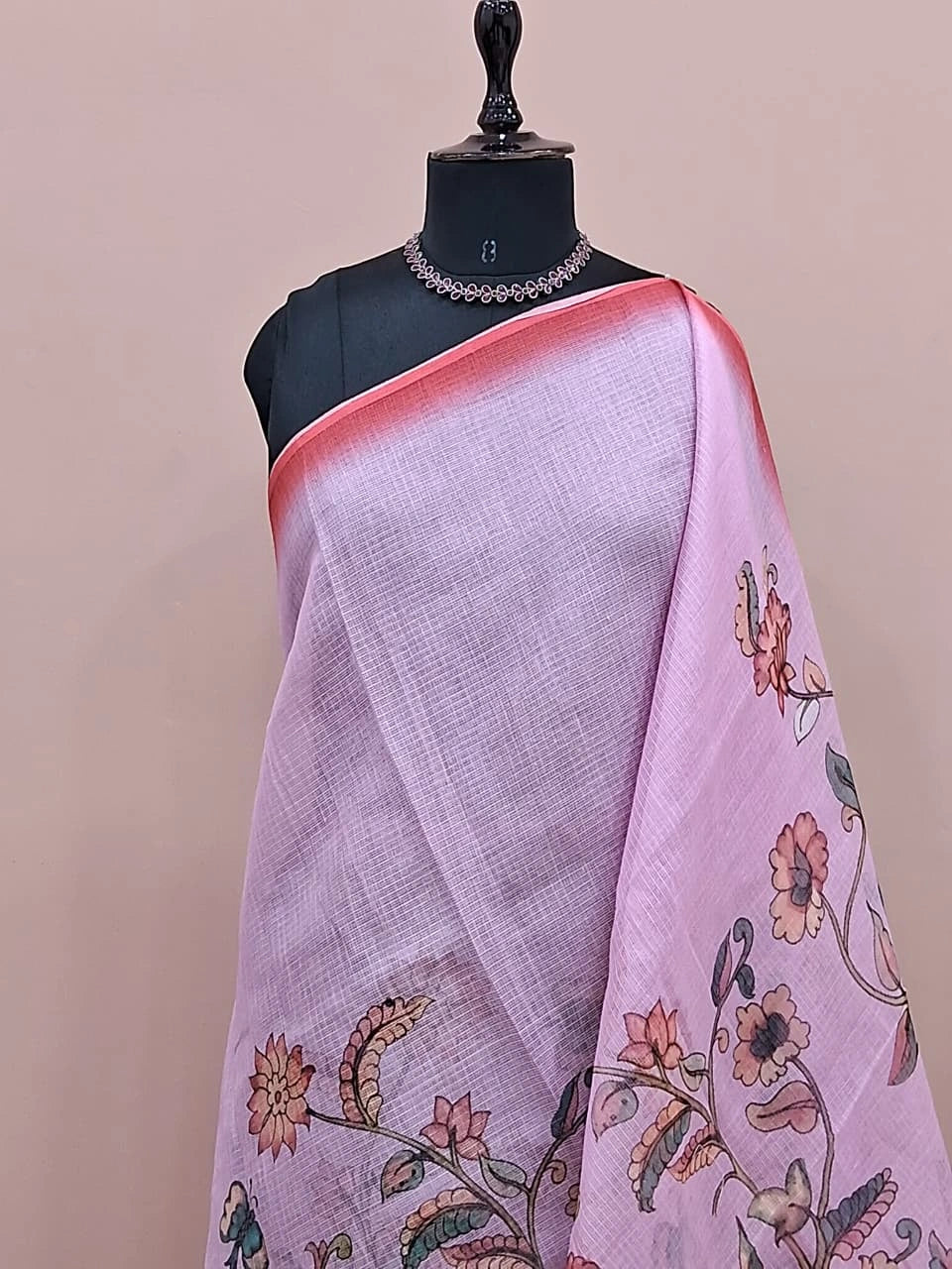 Baby Pink Cotton Kota Saree 1