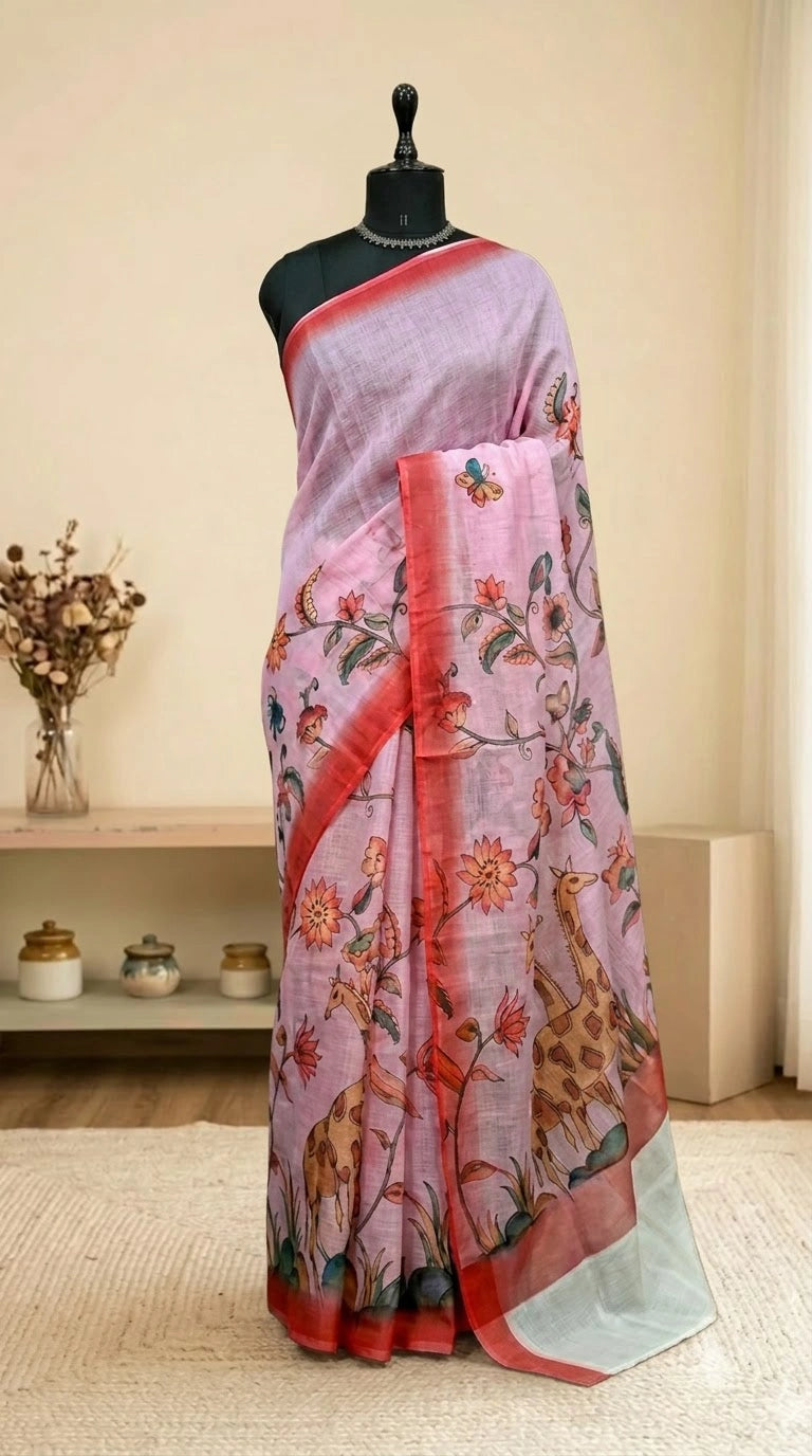 Baby Pink Cotton Kota Saree 