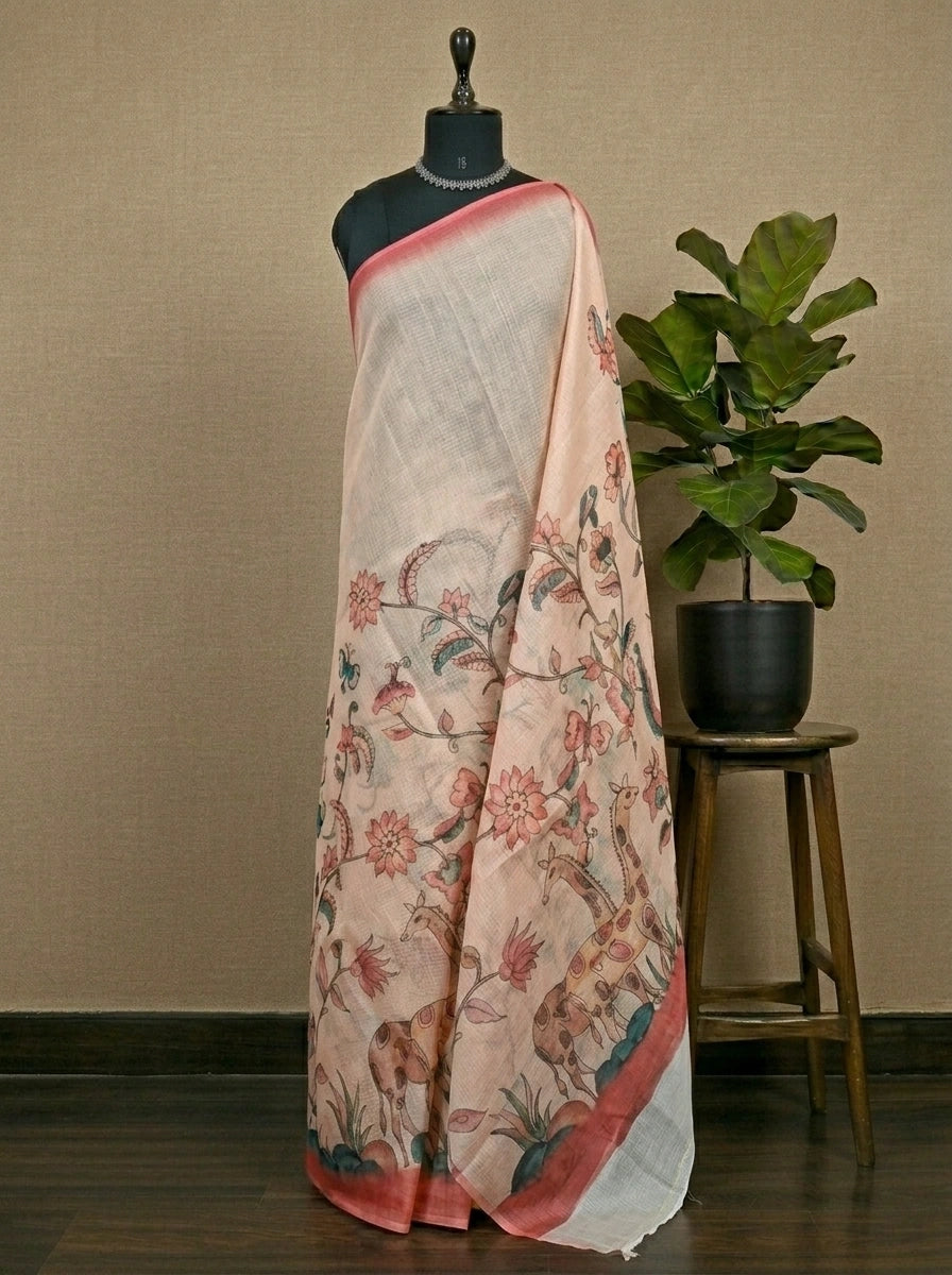 Light Peach Cotton kota Saree