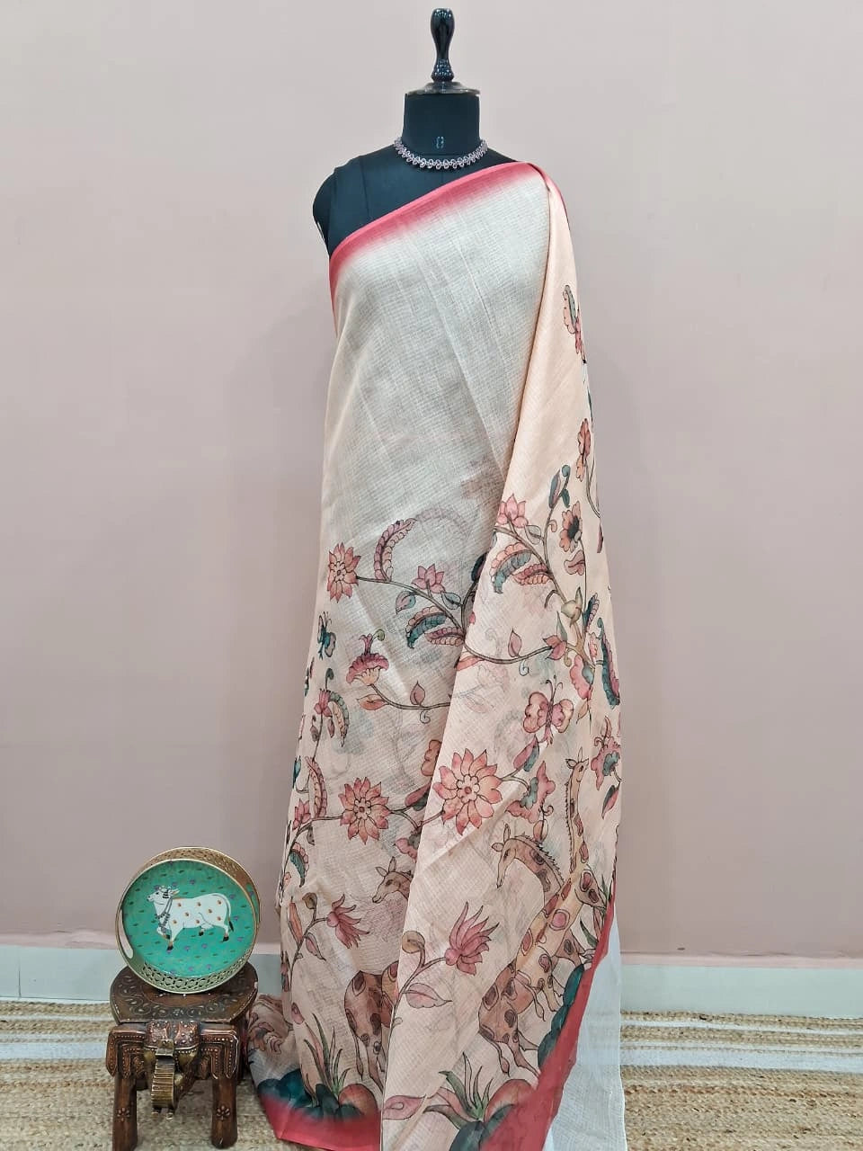 Light Peach Cotton kota Saree