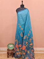 Sky blue and Teal blue Plain Cotton Kota Saree 