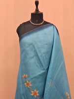 Sky blue and Teal blue Plain Cotton Kota Saree 1